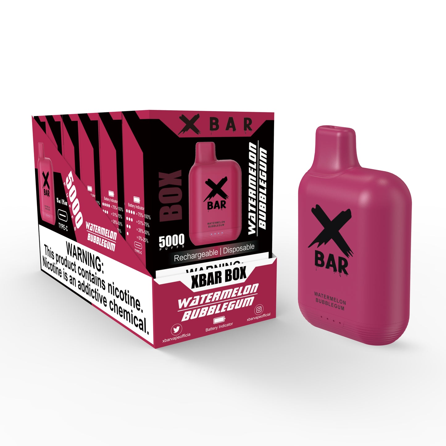 Watermelon Bubble Gum Box (6pcs) | X-Bar Vapes